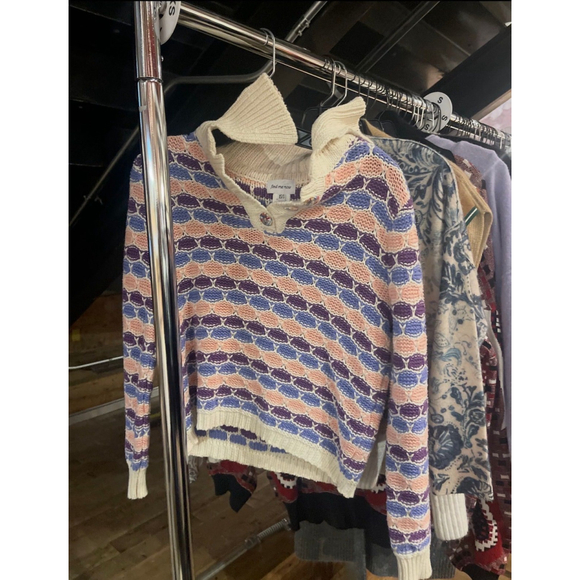 Anthro x Find Me Now Confetti Crochet Polo Sweater XS -SM $139 retail eUC - Picture 3 of 3